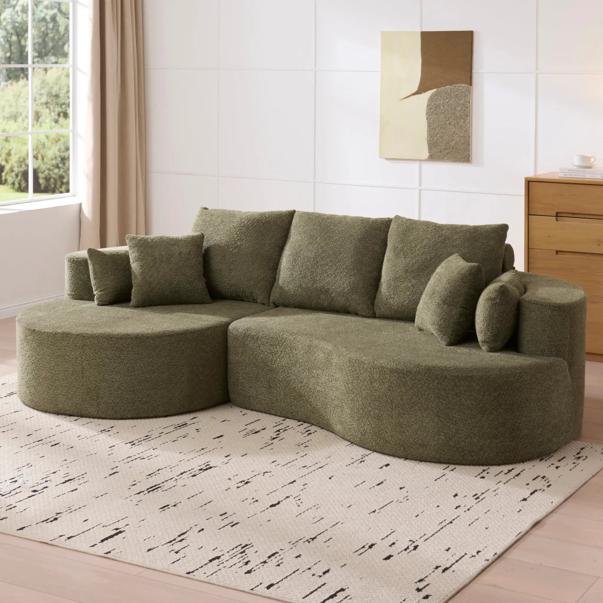 106 in. 2-Piece Fabric Cloud Curved Sectional Boucle Sofa with Chaise Lounge in Forest by HouseOfZazla