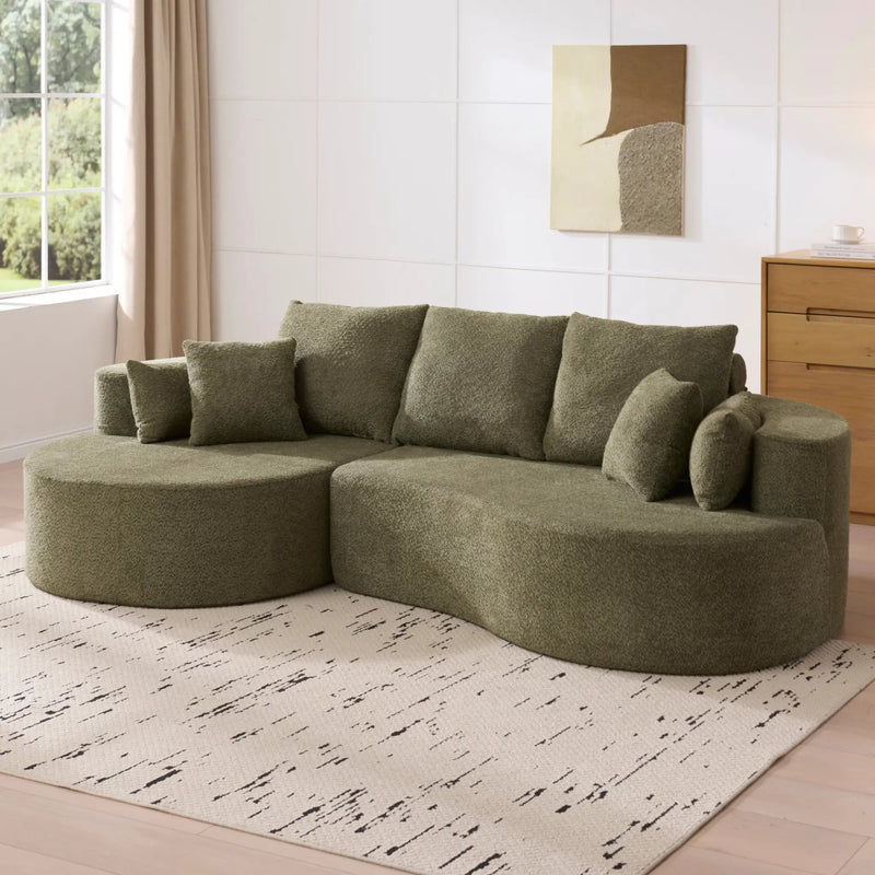 106 in. 2-Piece Fabric Cloud Curved Sectional Boucle Sofa with Chaise Lounge in Forest by HouseOfZazla