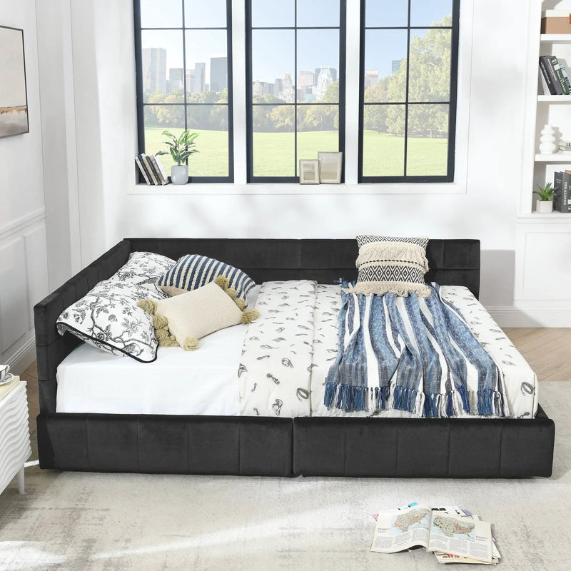 Mid-Century Storage Upholstered Tufted Bed Frame With Backrest And Armrests by Unique Piece Furniture