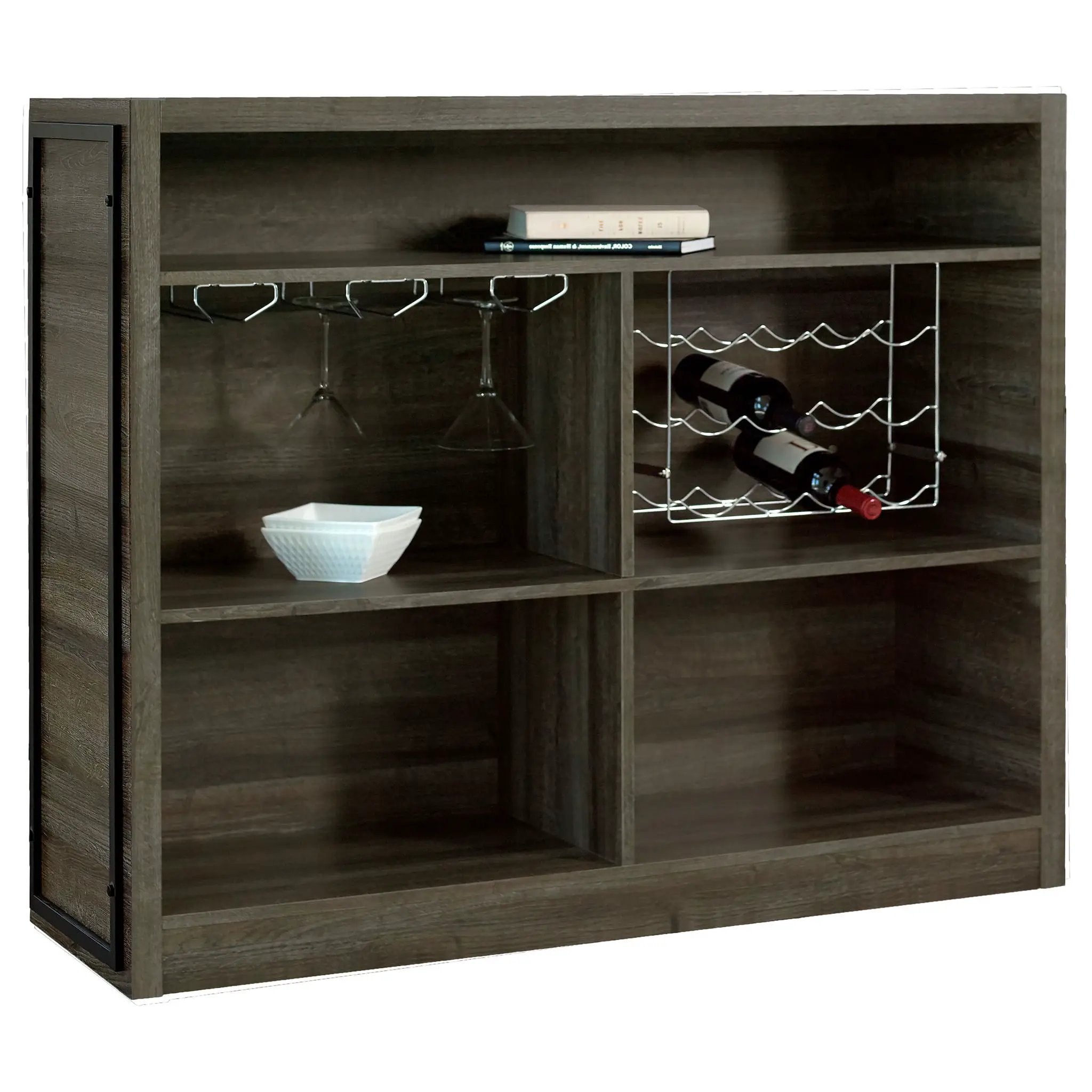 Garrison - 5 Shelf Home Bar Wine Cabinet With Stemware Racks And 12 Bottle Wine Storage - Oak by HouseOfZazla