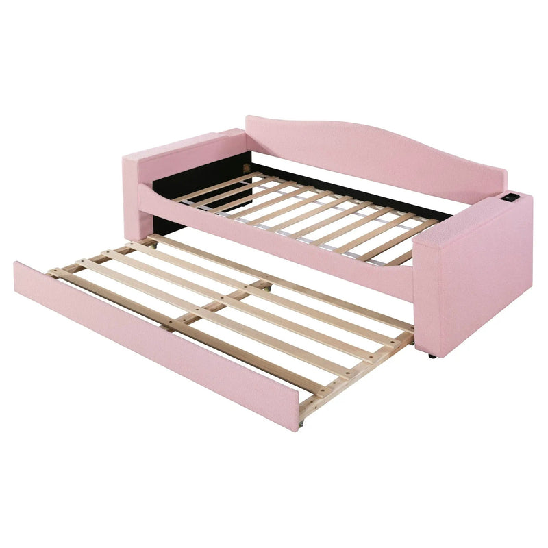 Upholstered Daybed With Storage Armrests, Trundle And Latest Integrated tooth Audio System by Unique Piece Furniture