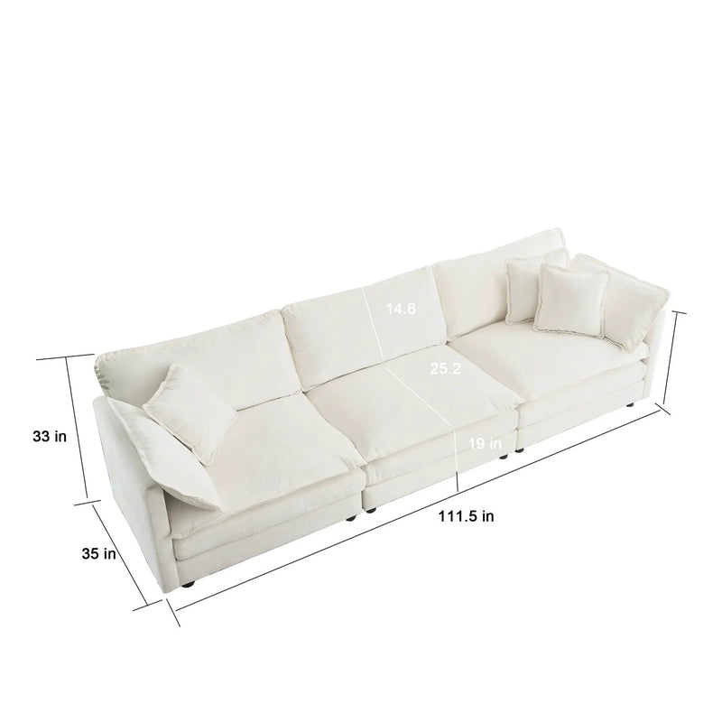 Mid-Century Modern Couch 3-Seater Sofa with Chenille Fabric by HouseOfZazla