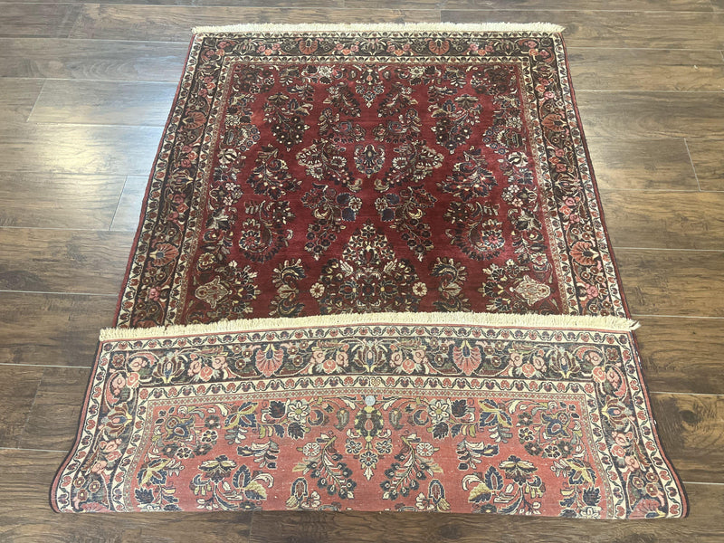 Antique Persian Sarouk Rug 4x7, Hand Knotted Wool Red Persian Carpet, Floral by Jewel Rugs