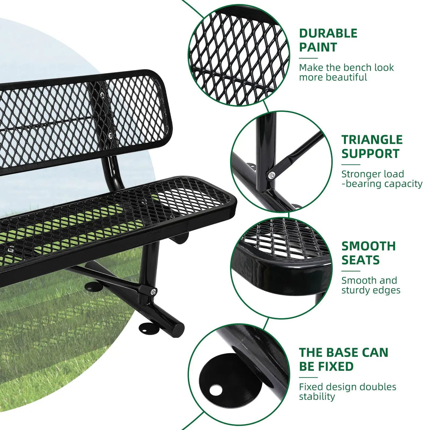 Outdoor Steel Bench With Backrest by Unique Piece Furniture