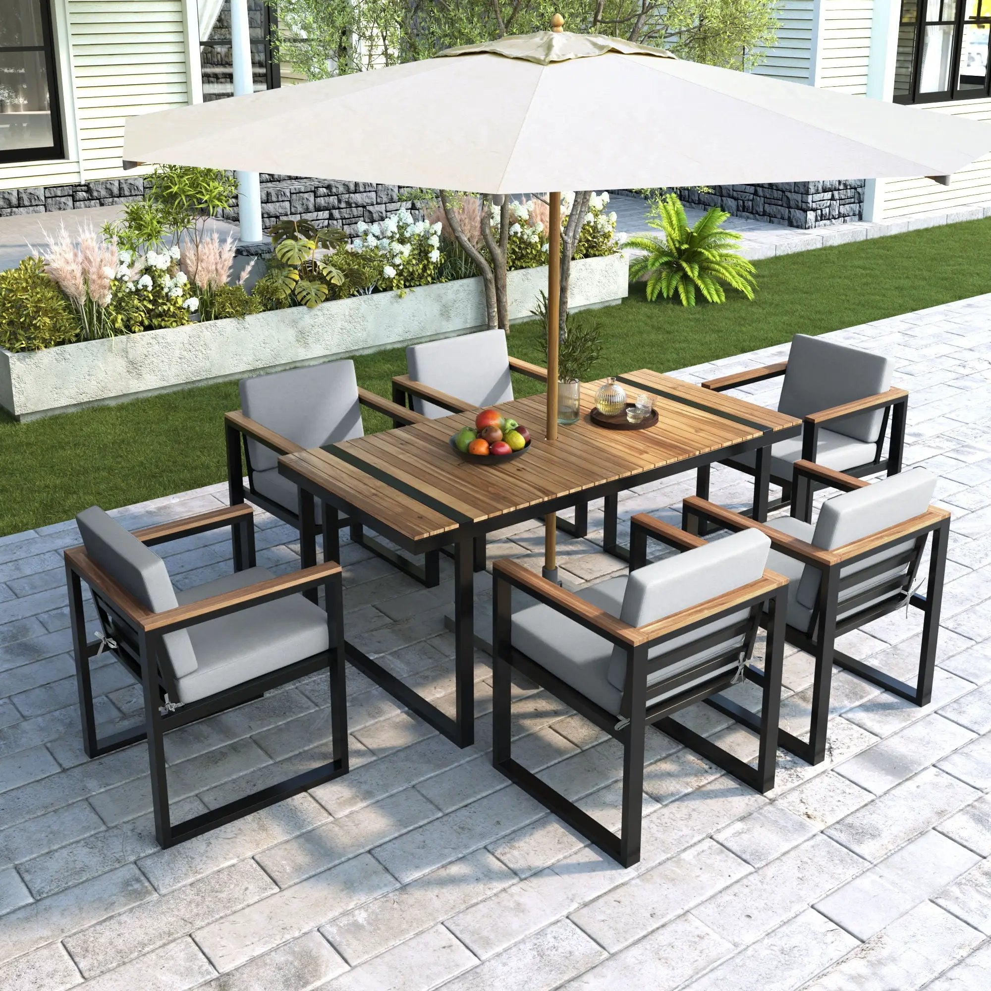 7 Pieces Outdoor Dining Set Patio Dining Table And Chair Set With And Removable Cushions For Patio by HouseOfZazla