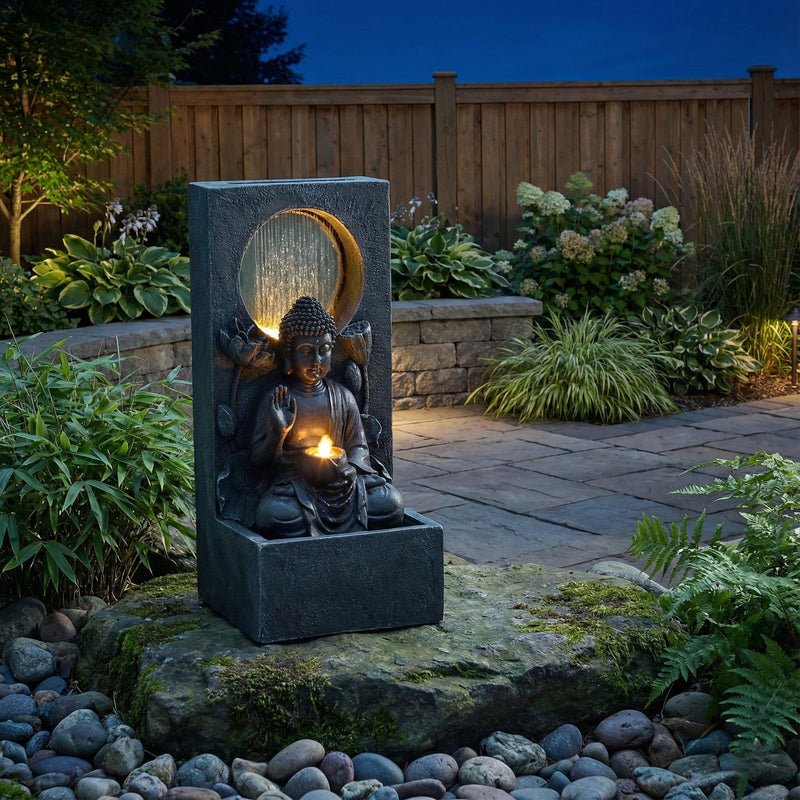 Resin Buddha Wall Panel Outdoor Fountain 28 Inch LED, photo 2 of 10