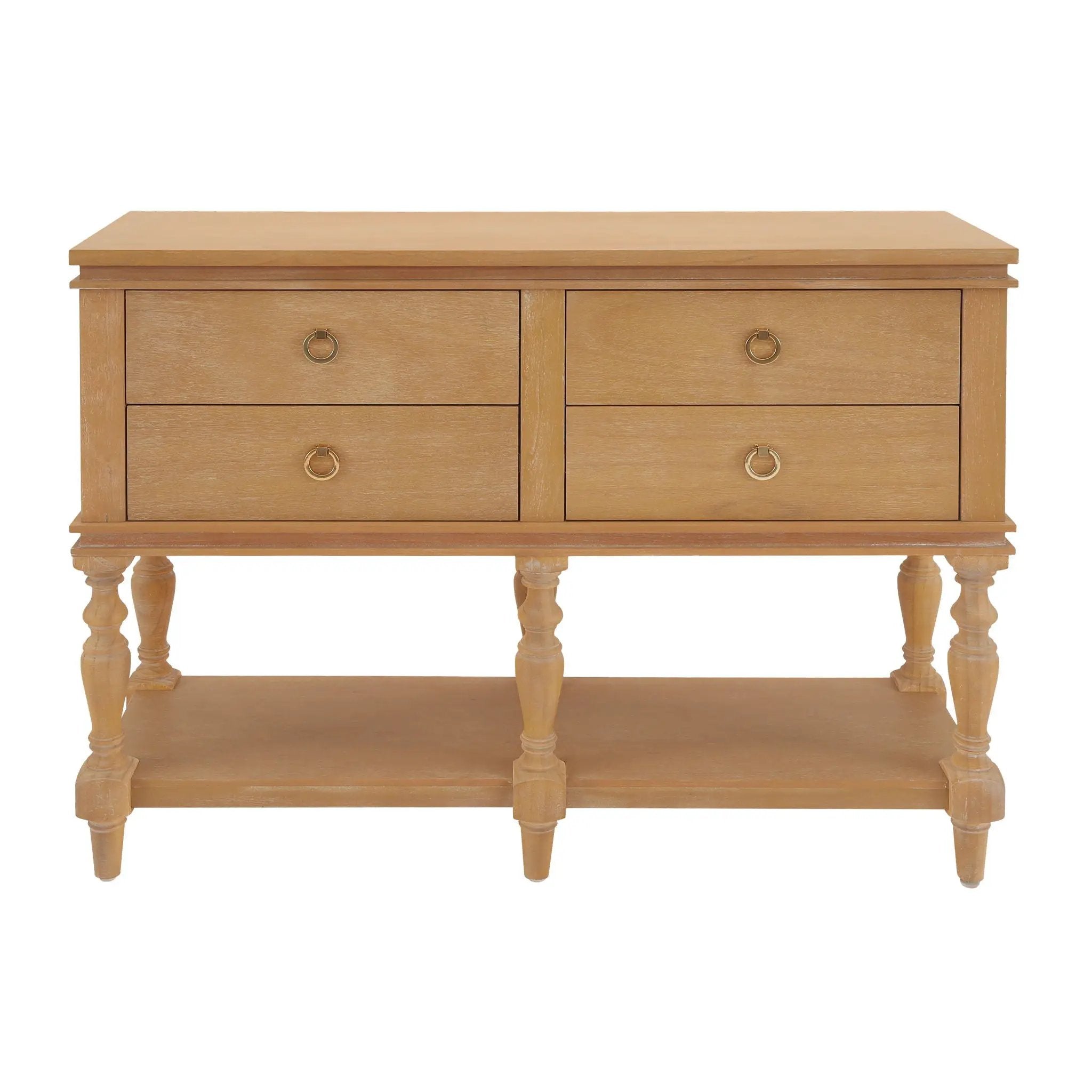 Console Table With 4 Soft Close Drawers, Thick Bottom Shelf For Living Room - Natural by HouseOfZazla