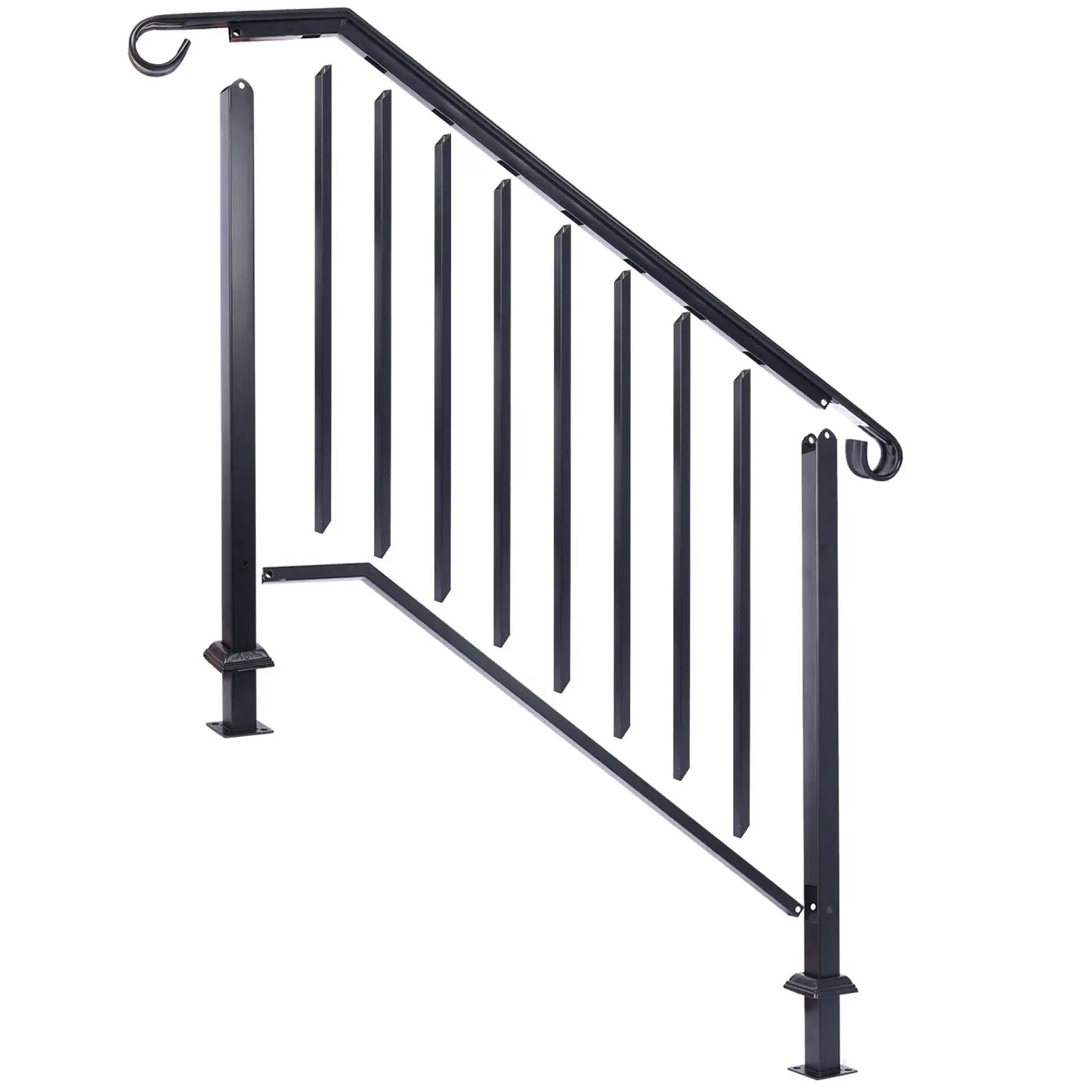 Handrails For Outdoor Steps, Fit 2 Or 3 Steps Outdoor Stair Railing, Wrought Iron Handrail, Flexible Porch Railing, Transitional Handrails For Concrete Steps Or Wooden Stairs by HouseOfZazla