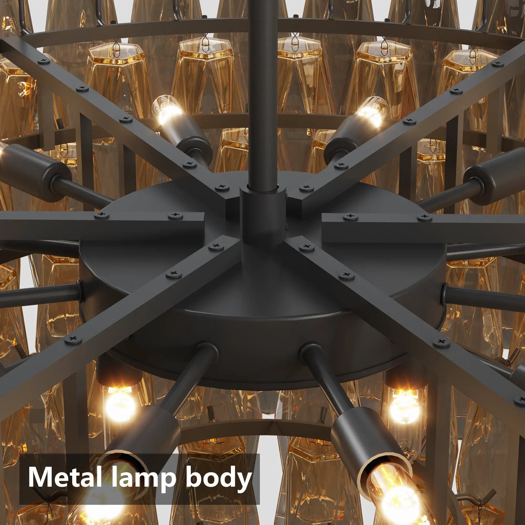 Modern Round 14-Light Black Chandelier with Smoke Glass Tubes by HouseOfZazla