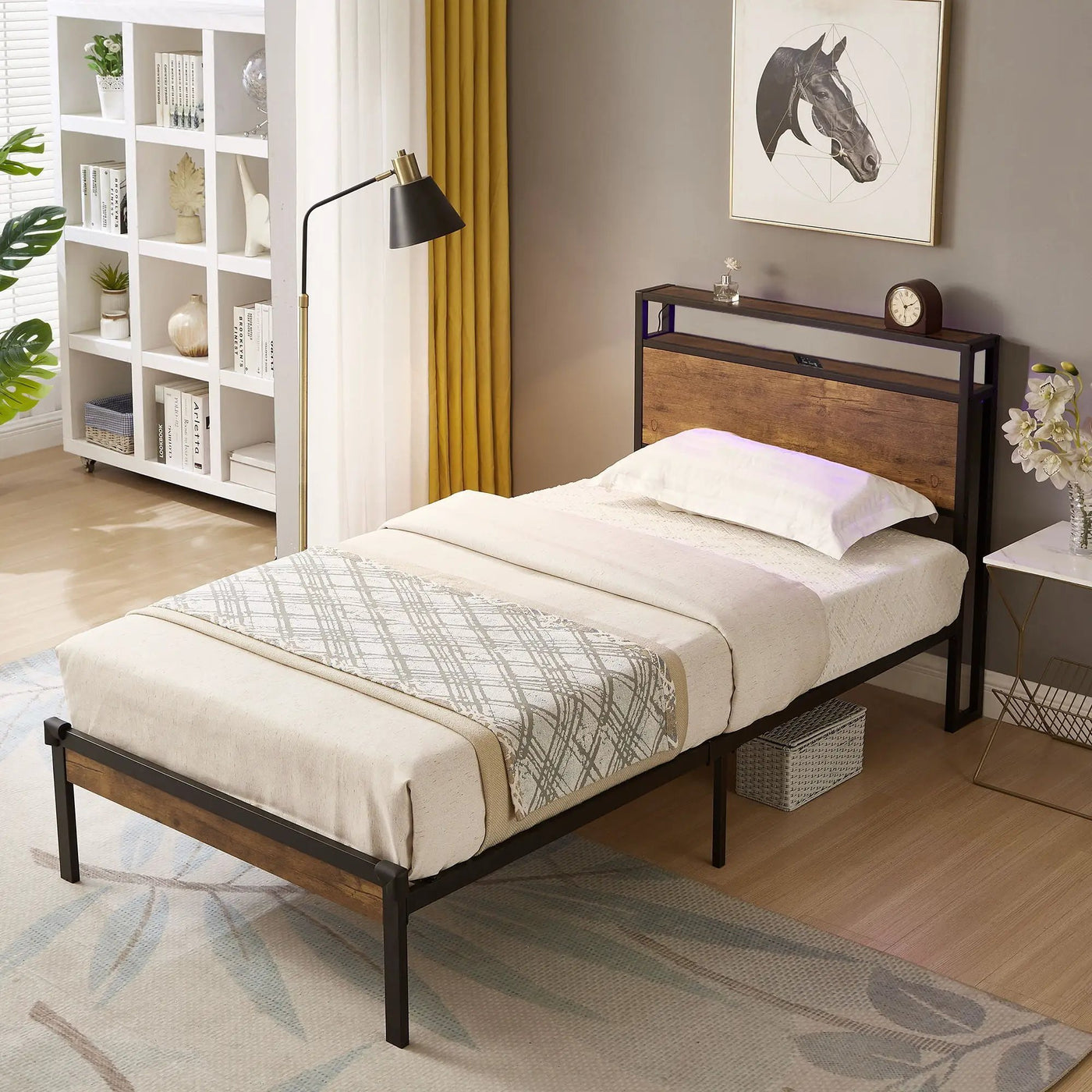 Platform Bed Frame With Wooden Headboard And Footboard, USB Liner by HouseOfZazla