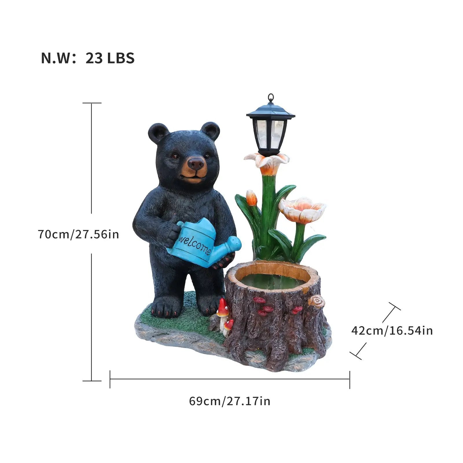 Standing Black Bear Garden Planter with Decorative Solar Lantern by HouseOfZazla