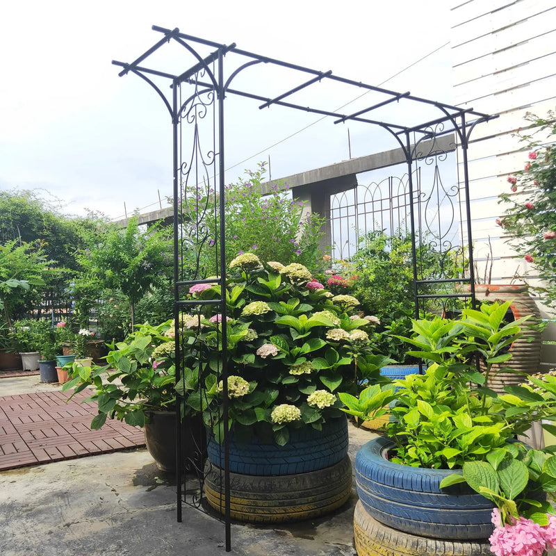 Metal Garden Arch Climbing Plants Support Rose Arch Outdoor - Black by Unique Piece Furniture