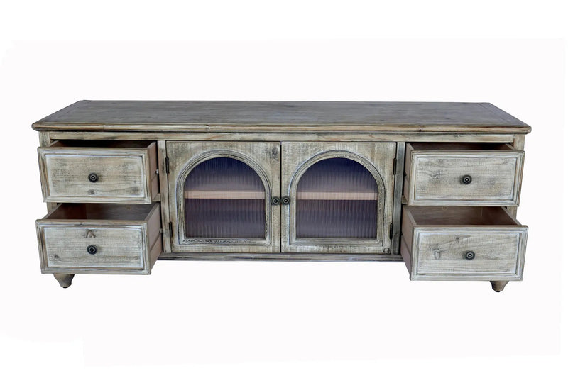 60" Farmhouse TV Stand with 4 Drawers & 2 Glass Doors by HouseOfZazla