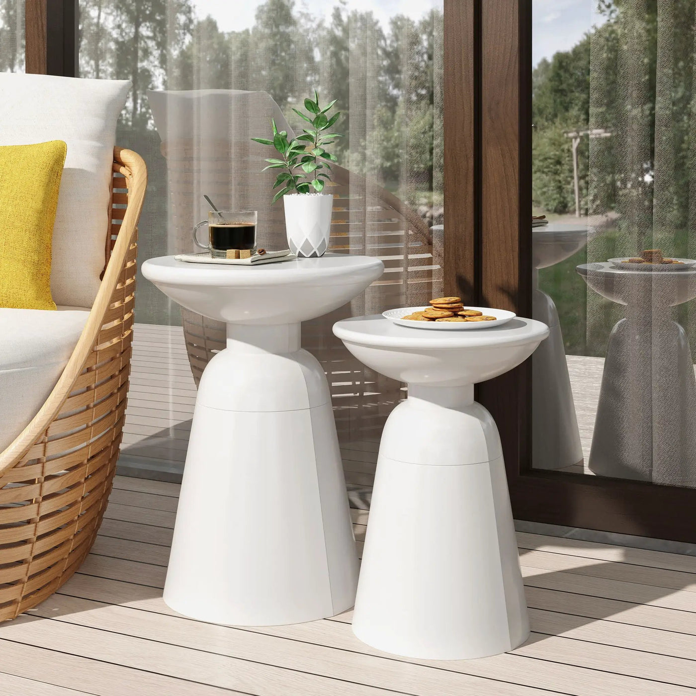 Serenita Outdoor Side Tables With Flared Design (Set of 2) by HouseOfZazla