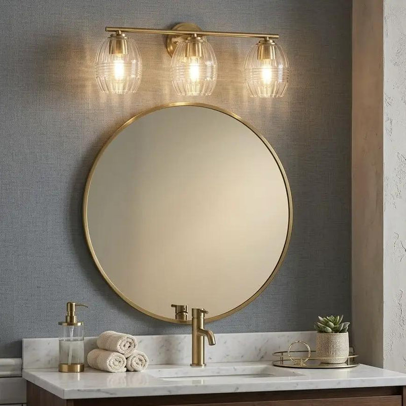 Luster - 3 Lights Vanity With Clear For Bathrooms Above Mirror Wall Lamp Satin - Clear / Gold by HouseOfZazla
