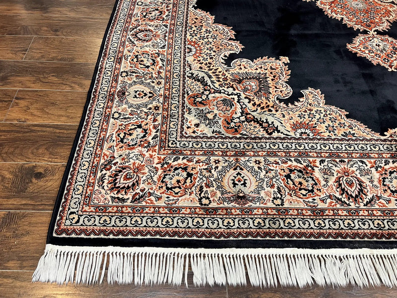 Karastan Rug 10x13, Karastan Ebony Kirman Rug, Room SIzed Wool Pile Vintage Karastan Carpet, Belgium Power Loomed Rug, Black Semi Open Field by Jewel Rugs