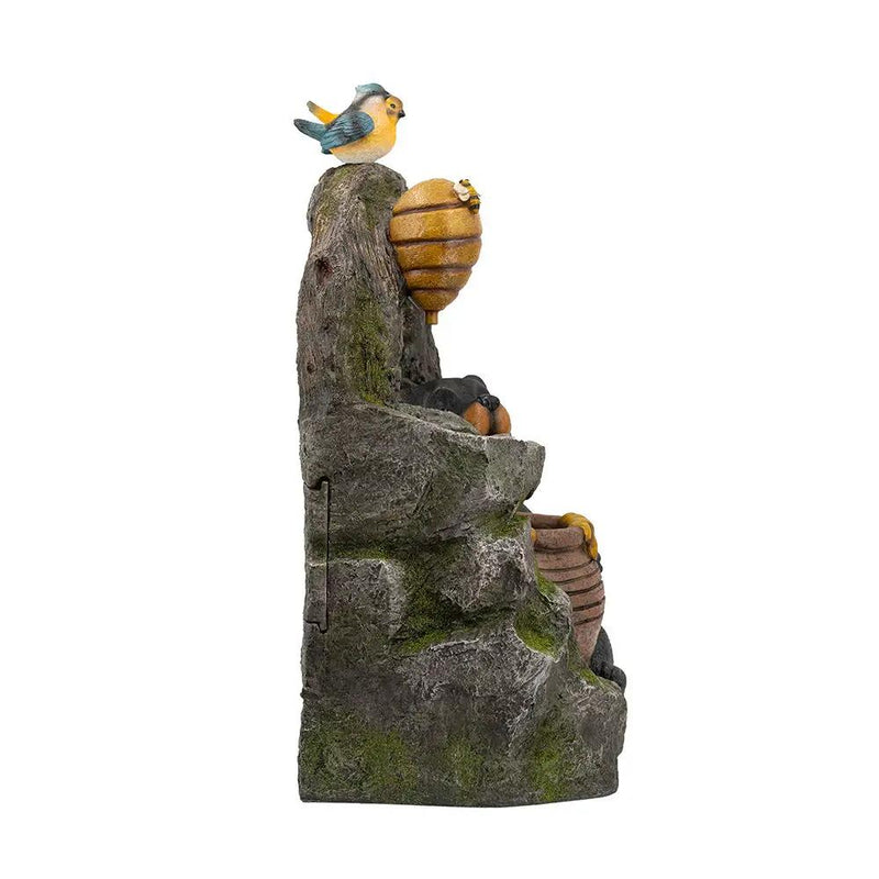 Decorative Two Tiered Water Fountain With Woodland Animal Design, Outdoor Fountain With Light And Pump - Dark Gray by Unique Piece Furniture