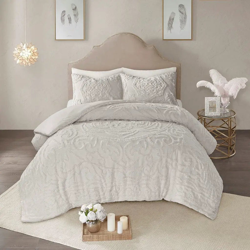 King/Cal King Tufted Cotton Chenille Medallion Duvet Cover Set by HouseOfZazla