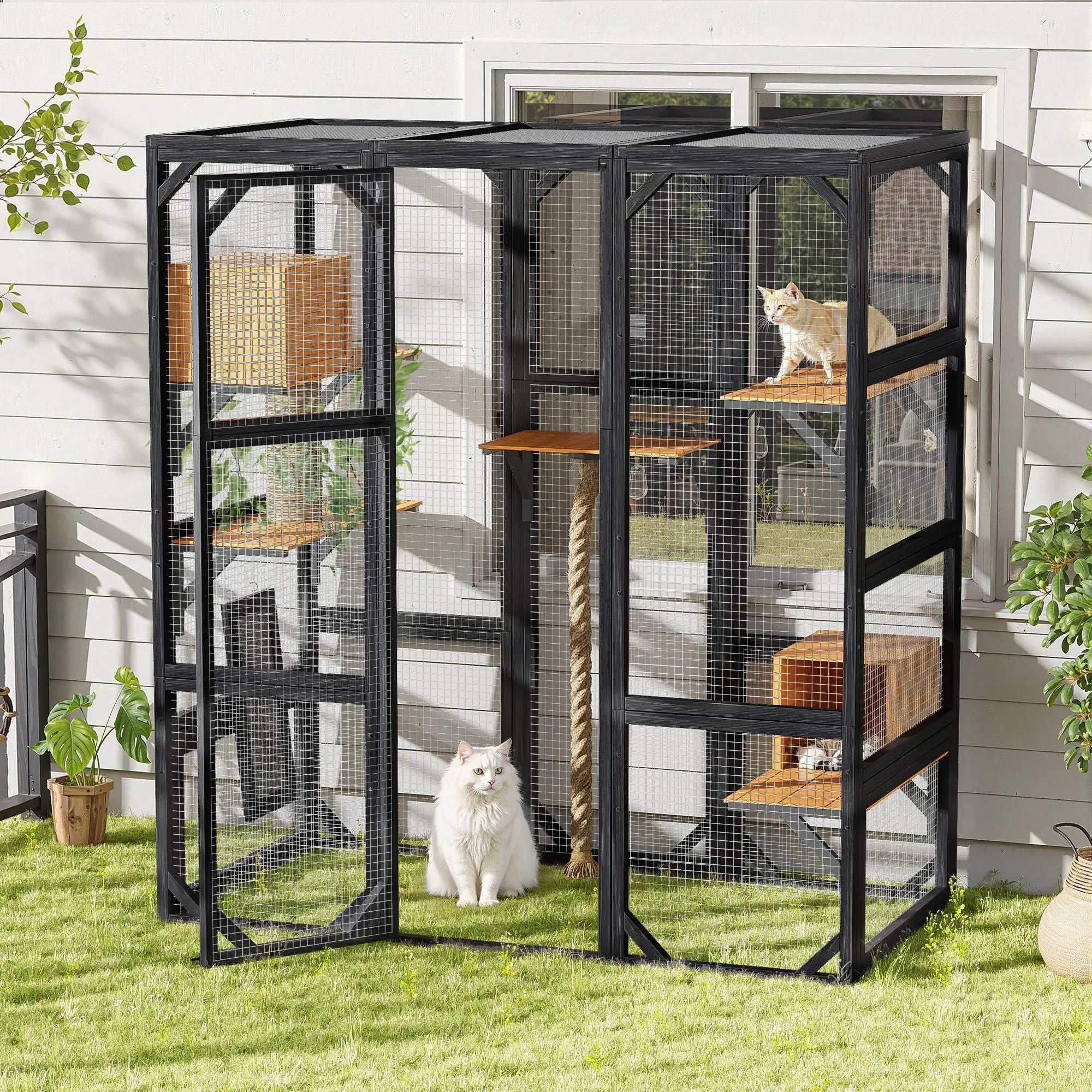 Outdoor Cat House, Diy Cat Enclosure Catio With Double Enter Doors by HouseOfZazla