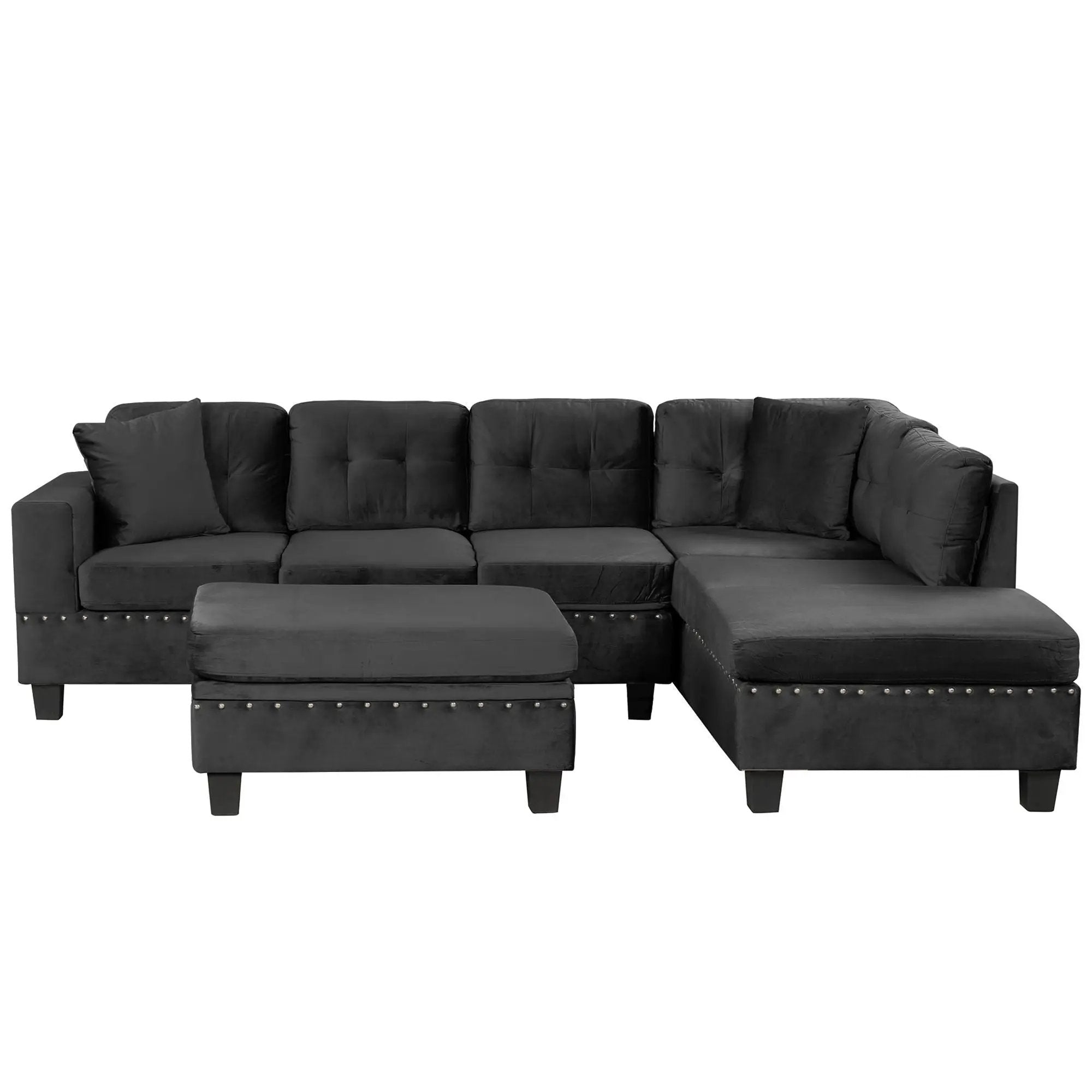 Modern Sectional Sofa With Storage Ottoman, L - Shape Couch With 2 Pillows And Cup Holders by HouseOfZazla