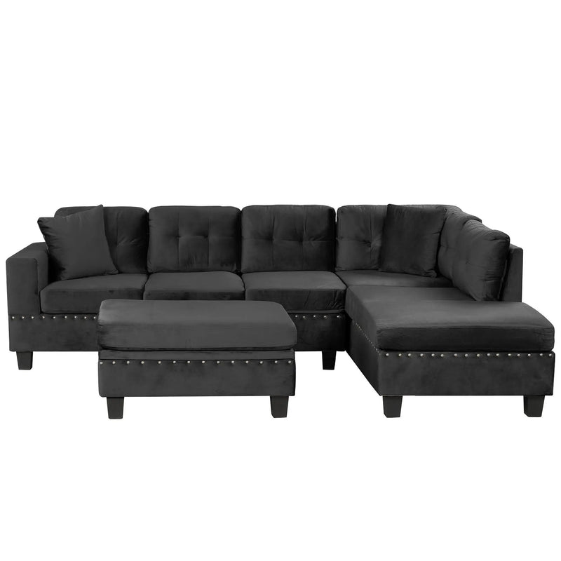 Modern Sectional Sofa With Storage Ottoman, L - Shape Couch With 2 Pillows And Cup Holders by HouseOfZazla