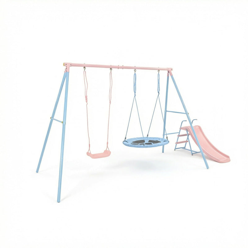 Xns107 - 2 Swing Set With Slide For Outdoor - Blue / Pink by HouseOfZazla