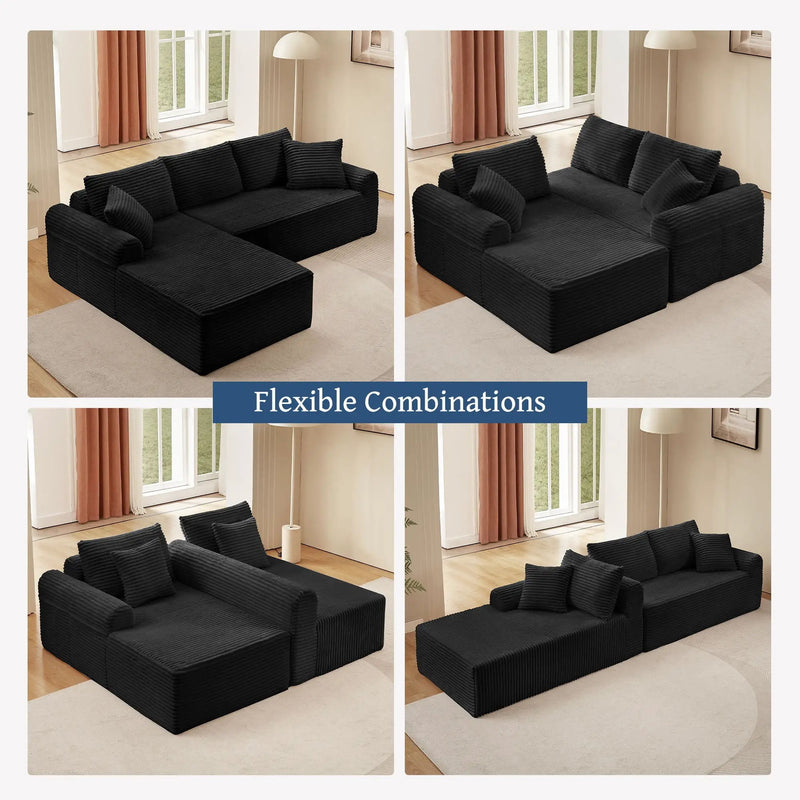 Modular Sectional With Arched Armrests, Includes 3 Back Cushions & 2 Throw Pillows by Unique Piece Furniture