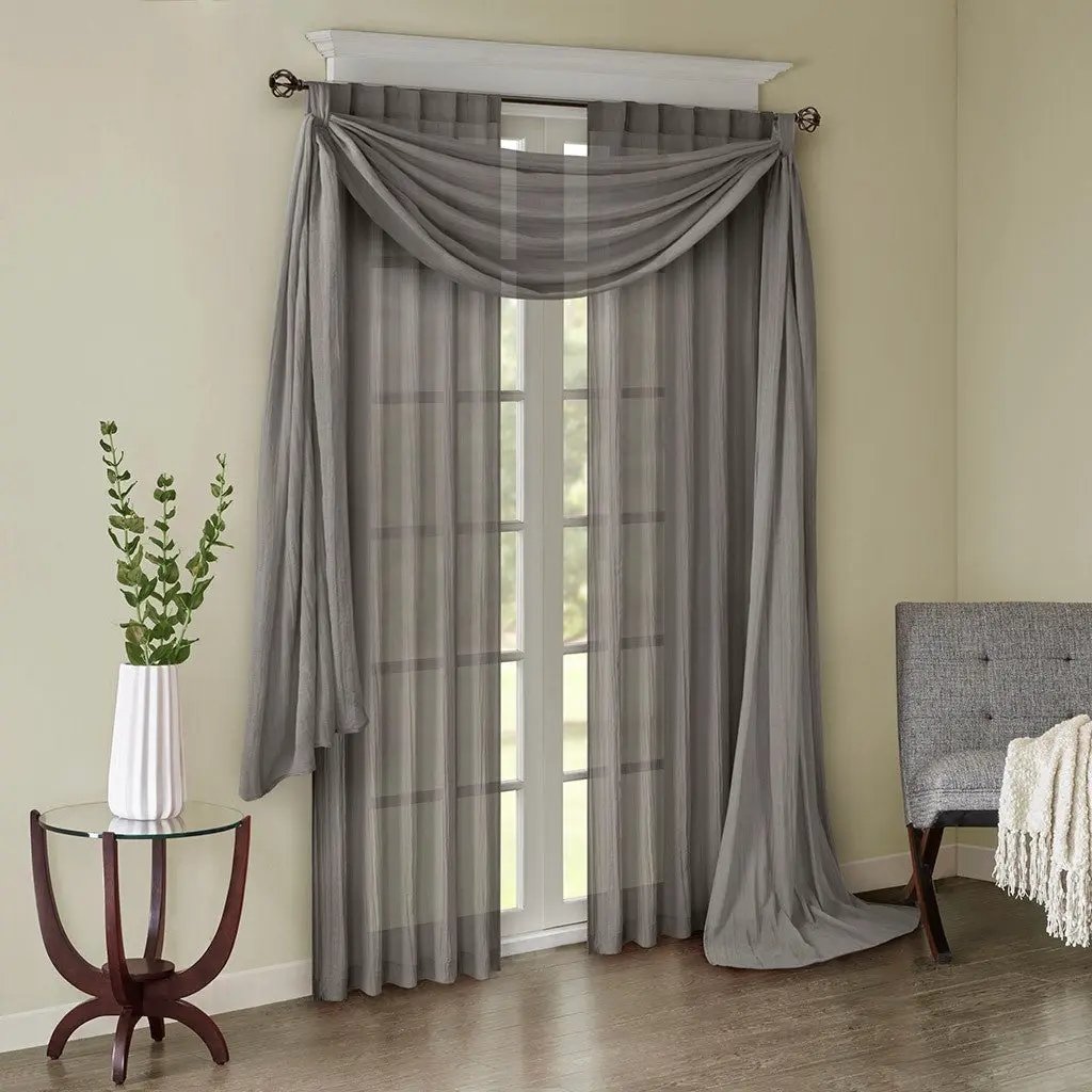 Solid Crushed Curtain Panel Pair (2 Pcs) - Grey by HouseOfZazla