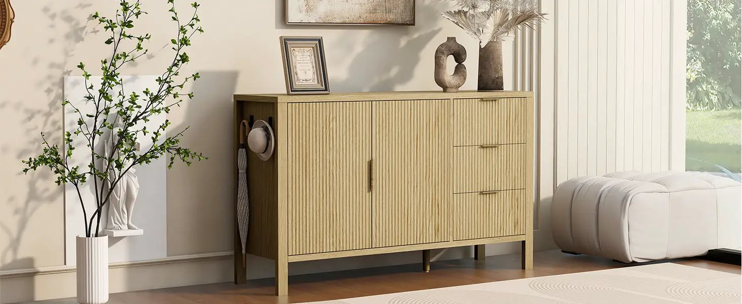 U-Style Modern Wave-Pattern Sideboard with 3 Drawers by HouseOfZazla