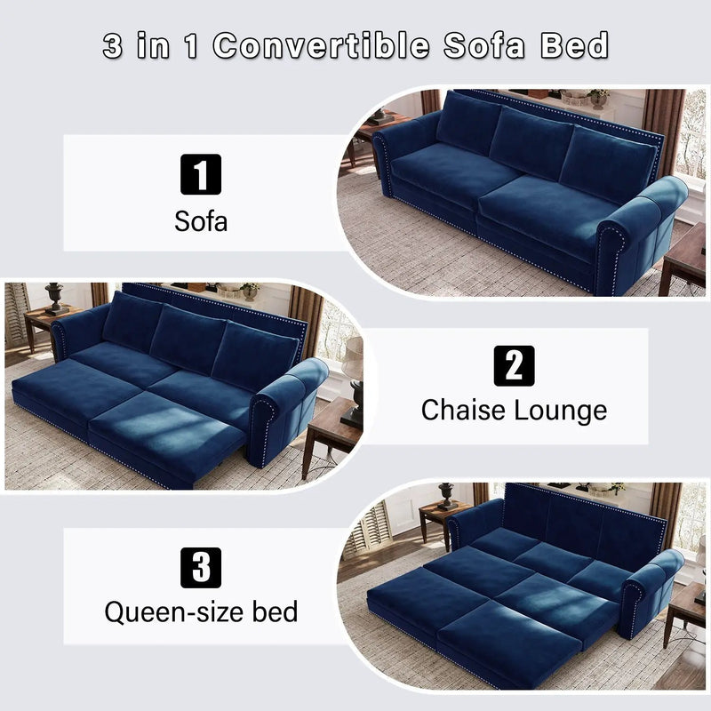 3 In 1 Convertible Sleeper Sofa With Nailhead Trim & Rolled Arm by HouseOfZazla