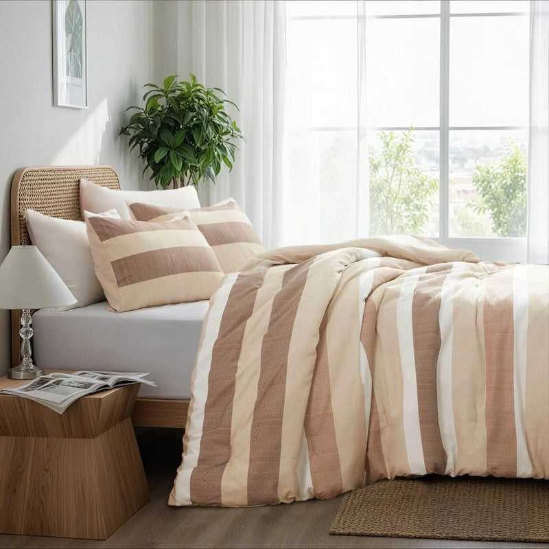 3-Piece Full/Queen Stripe Textured Print Comforter Set in Terracotta by HouseOfZazla