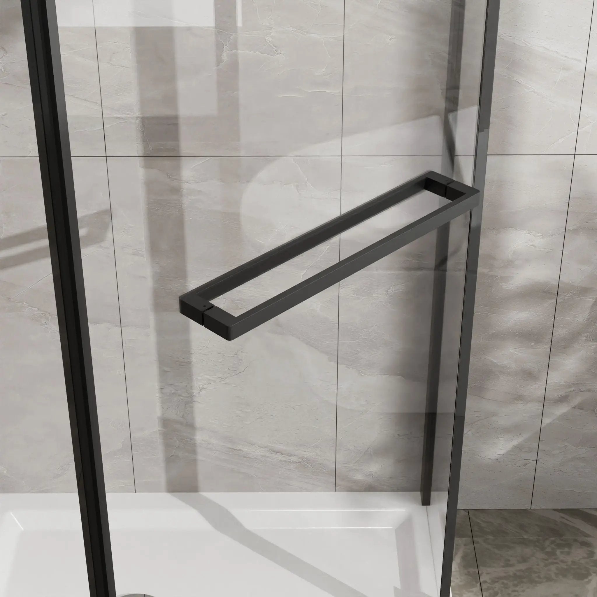 Neo Angle - Frameless Shower Door With White Acrylic Shower Base Combo - Matte Black by HouseOfZazla