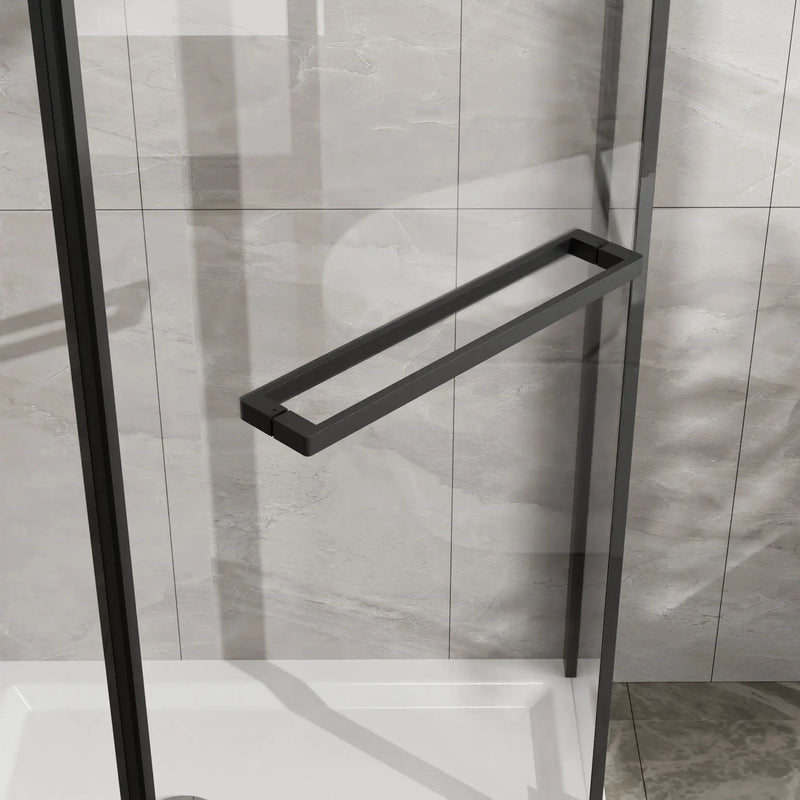 Neo Angle - Frameless Shower Door With White Acrylic Shower Base Combo - Matte Black by HouseOfZazla