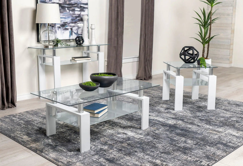 Dyer 1-shelf Rectangular Glass Top Coffee Table White by Unique Piece Furniture