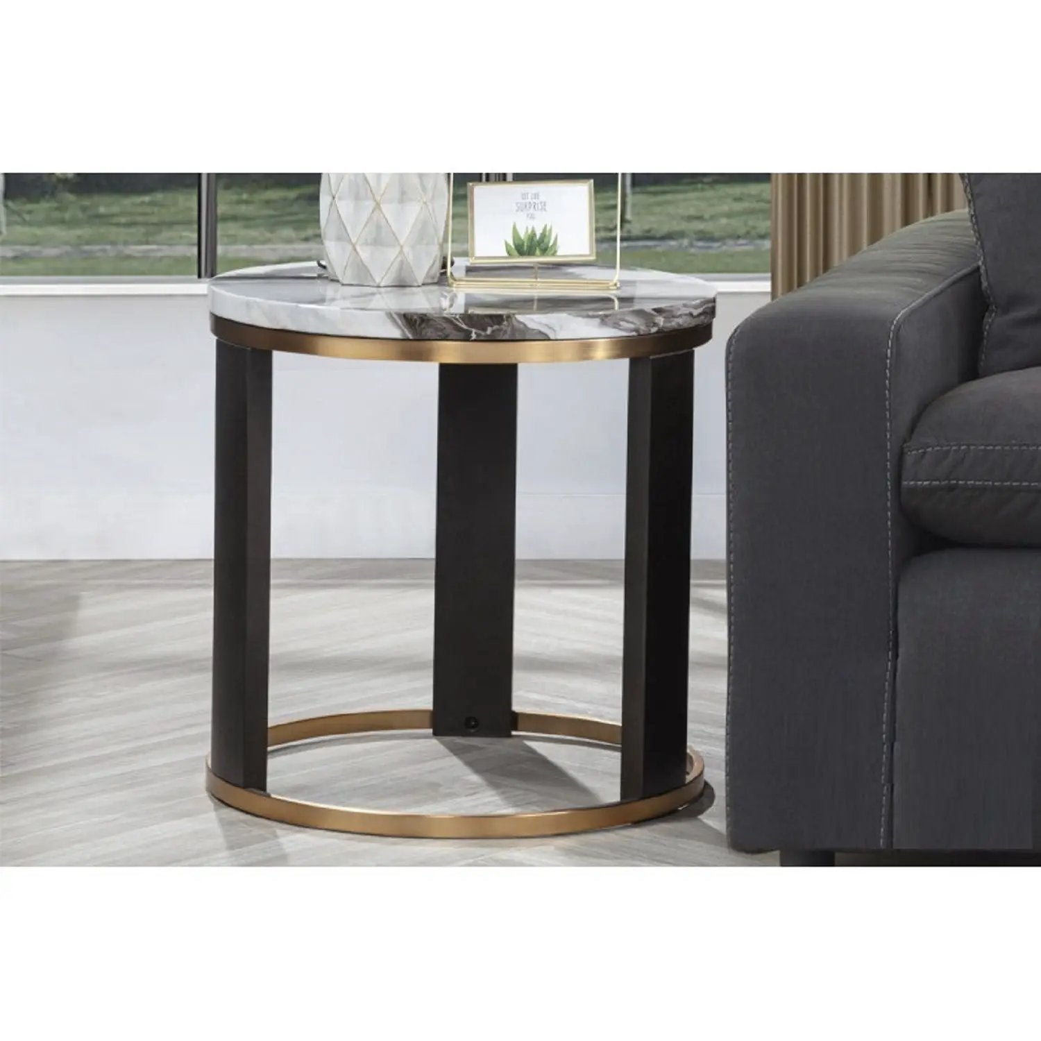 Round End Table For Living Room - Gold / Brown by HouseOfZazla