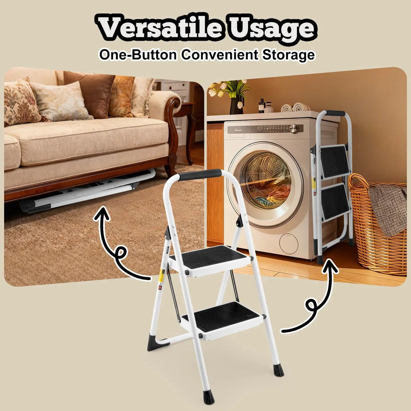 2 Step Ladder Folding Step Stool with Anti-Slip Wide Pedal by HouseOfZazla