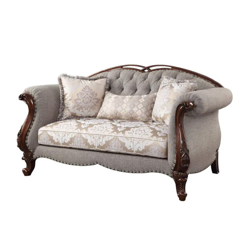 Miyeon - Loveseat With 3 Pillows - Fabric & Cherry by Unique Piece Furniture