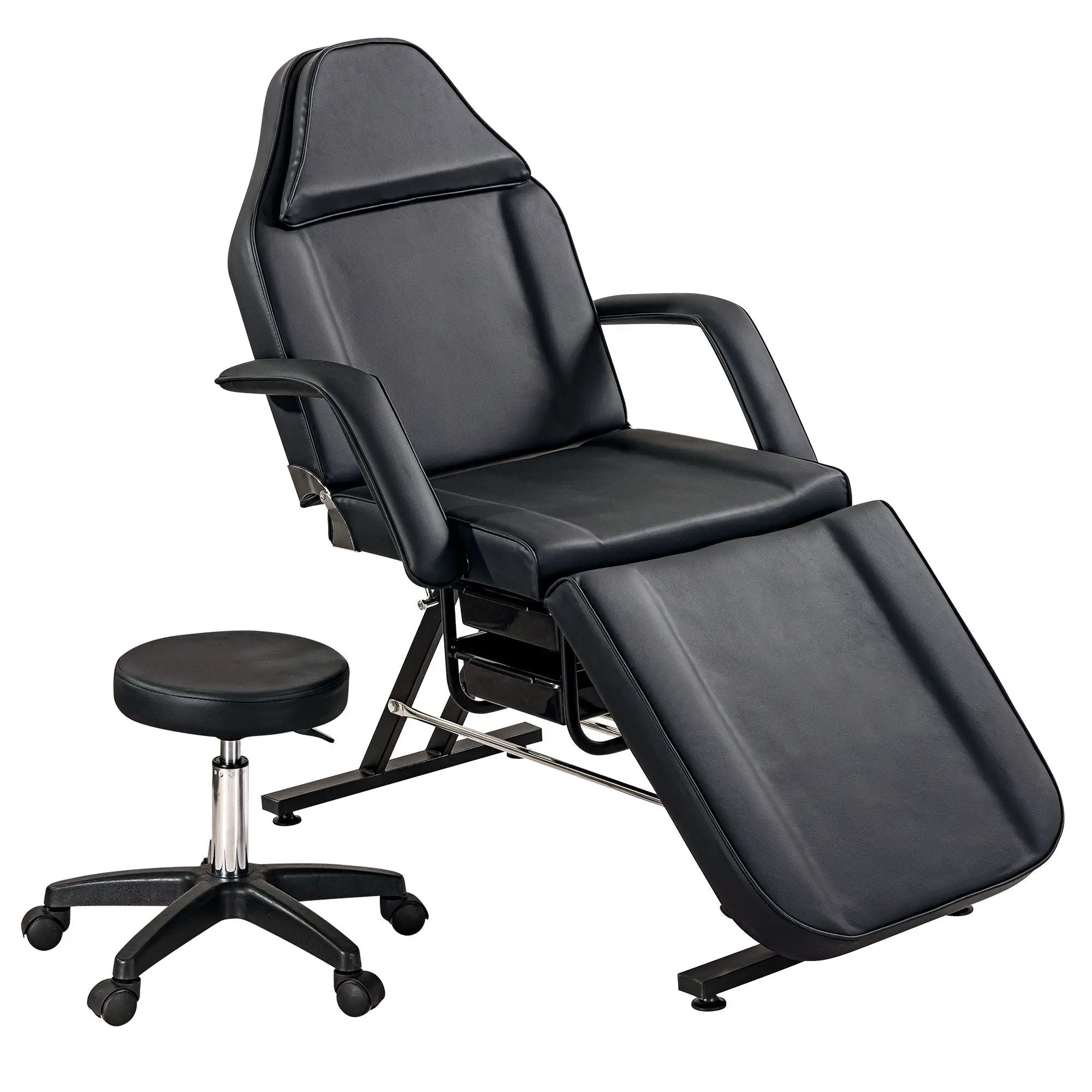 72.8" Massage Salon Tattoo Chair With Two Trays Esthetician Bed With Hydraulic Stool, Multi-Purpose 3-Section Facial Bed Table, Adjustable Beauty Barber Spa Beauty Equipment by HouseOfZazla