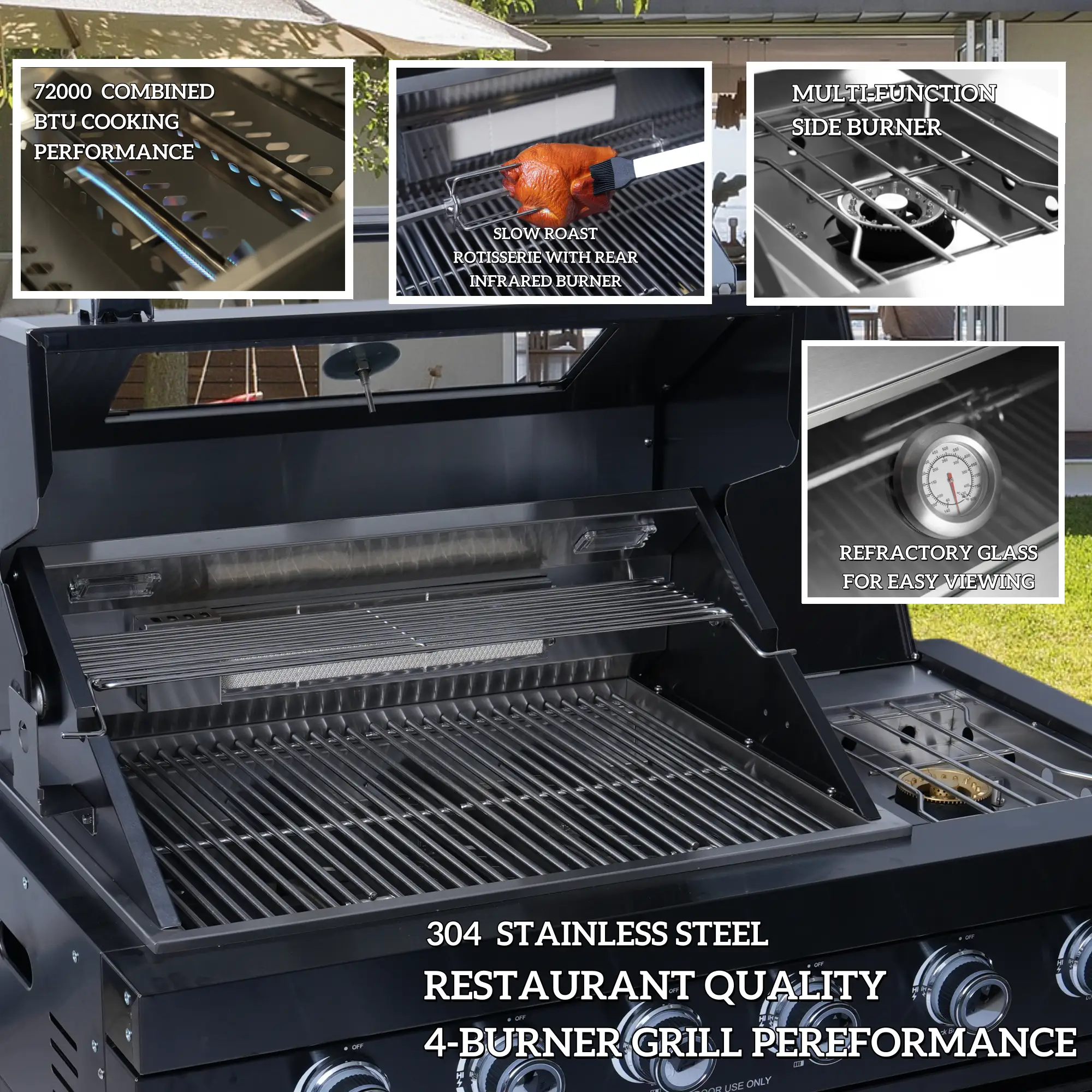125" 10,8000 BTU 4-Burner Outdoor Kitchen Island Grill with Pizza Oven by Chery Industrial