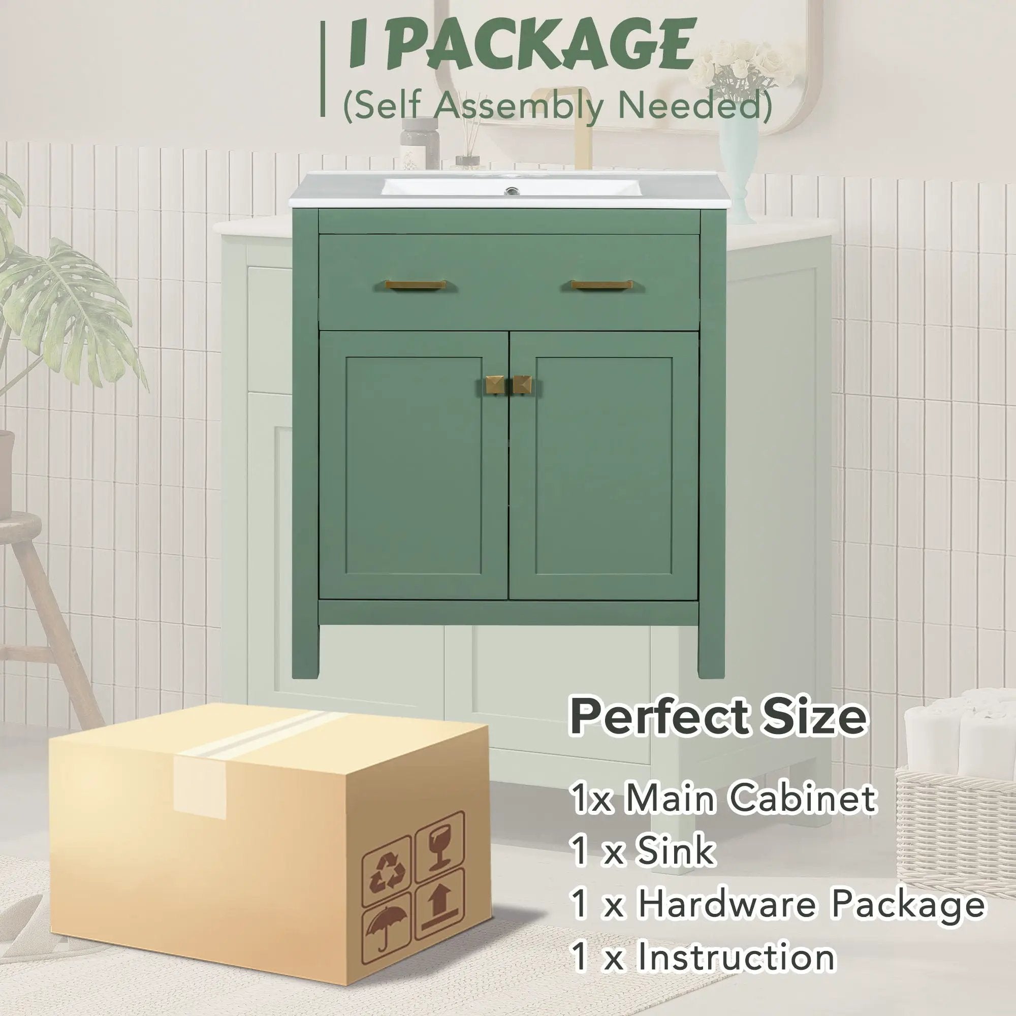 Bathroom Vanity With Ceramic Sink, Modern Single Bathroom Cabinet With 2 Doors And A Shelf, Soft Close Doors by HouseOfZazla