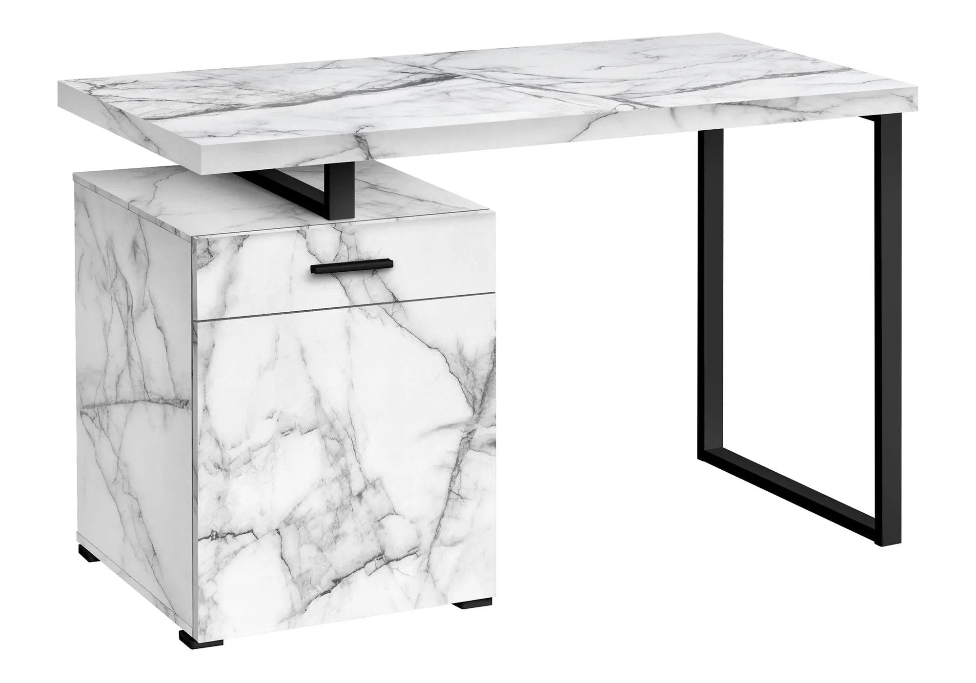 Computer Desk with Marble Look Laminate and Storage Drawers - White by HouseOfZazla