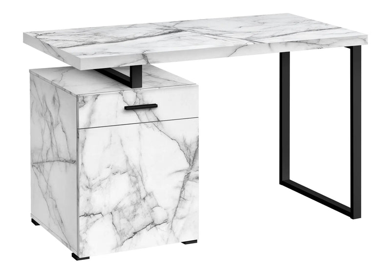 Computer Desk with Marble Look Laminate and Storage Drawers - White by HouseOfZazla