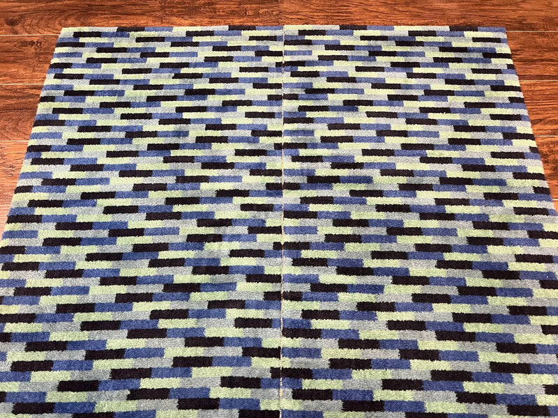 Wide Runner Rug 4.7 x 12, Blue Multicolor Contemporary Wool Power Loomed Rug, Mosiac Design by Jewel Rugs
