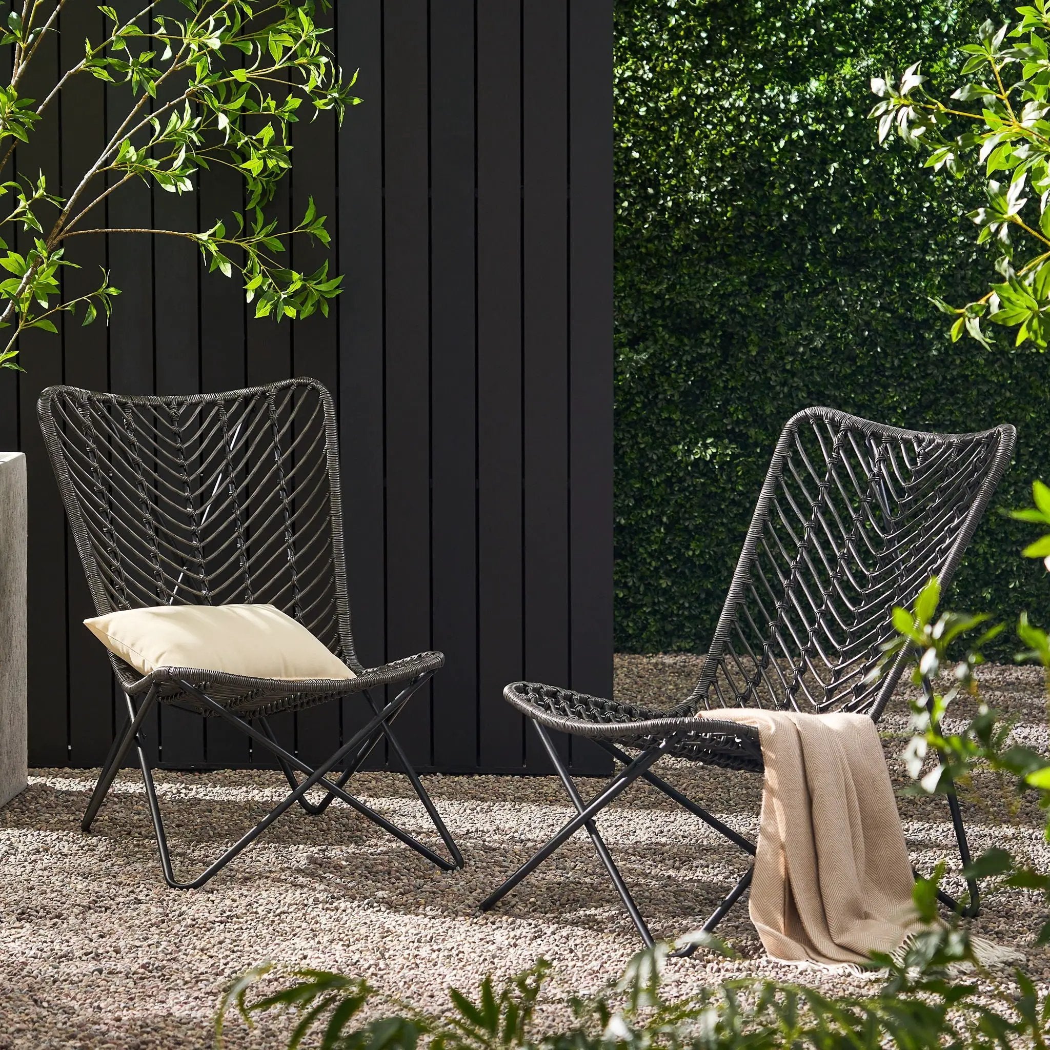 Outdoor Wicker Chair With Geometric Cross Base, Set of 2 - Gray by HouseOfZazla
