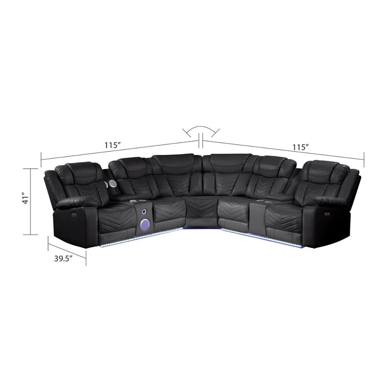 Challenger - Recliner Sectional Sofa, Built In USB, C Ports & Bluetooth by HouseOfZazla