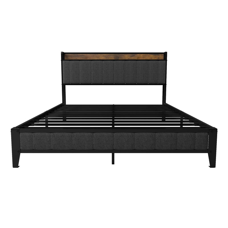 Bed With Charging Station, American Design Upholstered Headboard, Metal Platform by Unique Piece Furniture