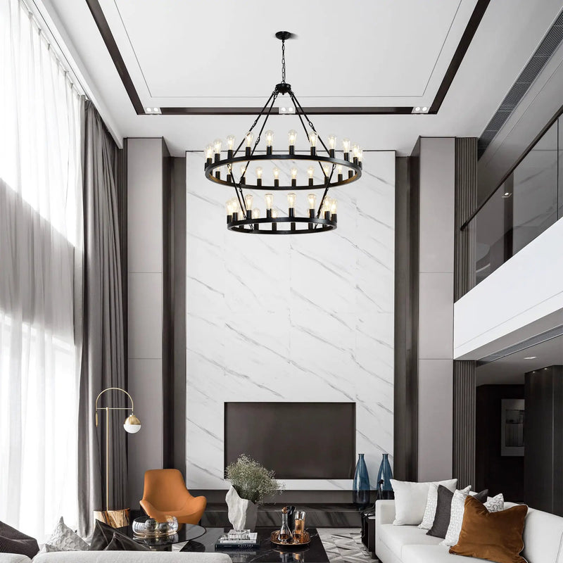 47.24 Inch Matte Black Wagon Wheel Chandelier with 36 Lights by HouseOfZazla