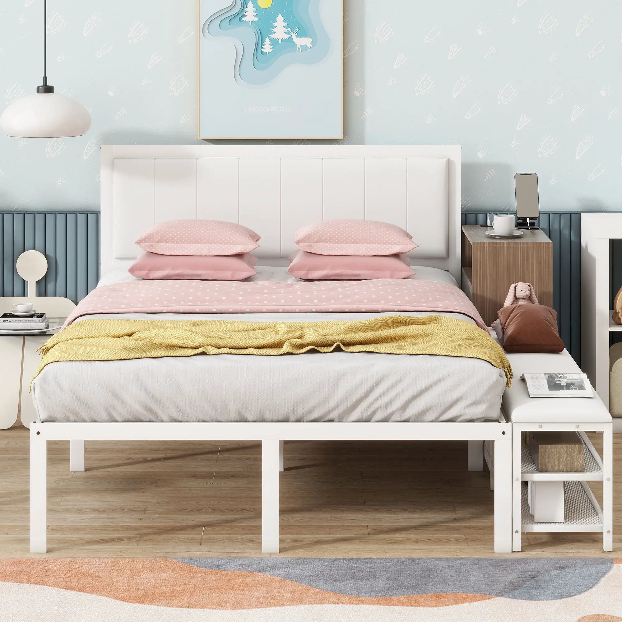 Platform Bed With 2 Tier Storage Shelves, Storage Cabinet by HouseOfZazla
