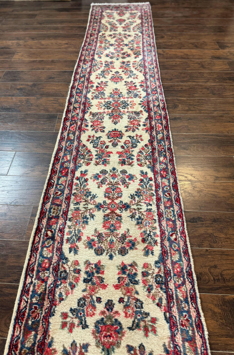 Persian Sarouk Runner Rug 2.4 x 21, Handmade Wool Floral Runner Rug for Hallway, 21ft Runner, Ivory by Jewel Rugs