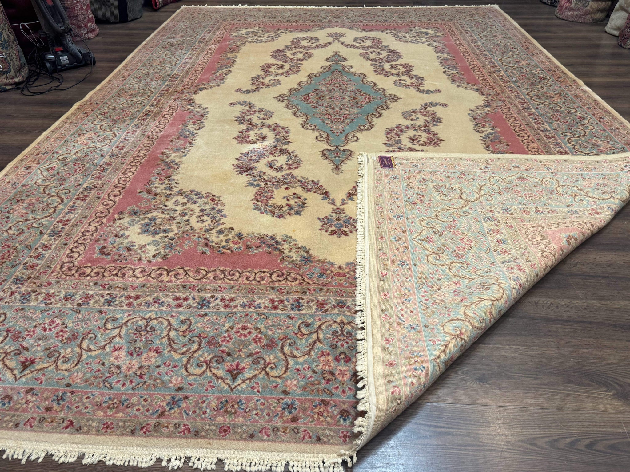 10x14 Karastan Kirman Rug #784 Pastel Ivory Kirman Medallion, Wool Antique Original 700 Series by Jewel Rugs